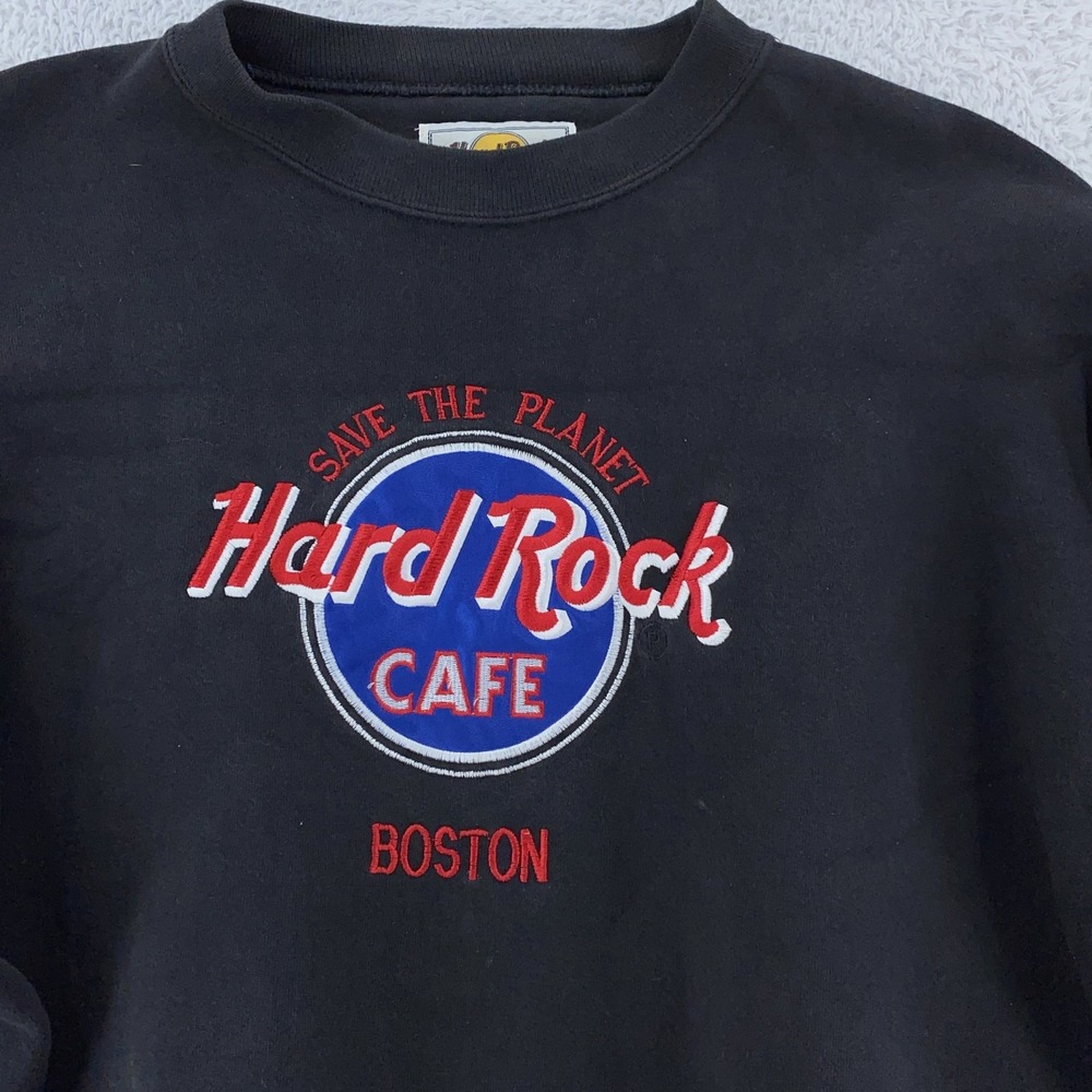 Vintage Hard Rock Cafe Boston Sweatshirt Mens L/XL Black Embroidered USA‎ 90s